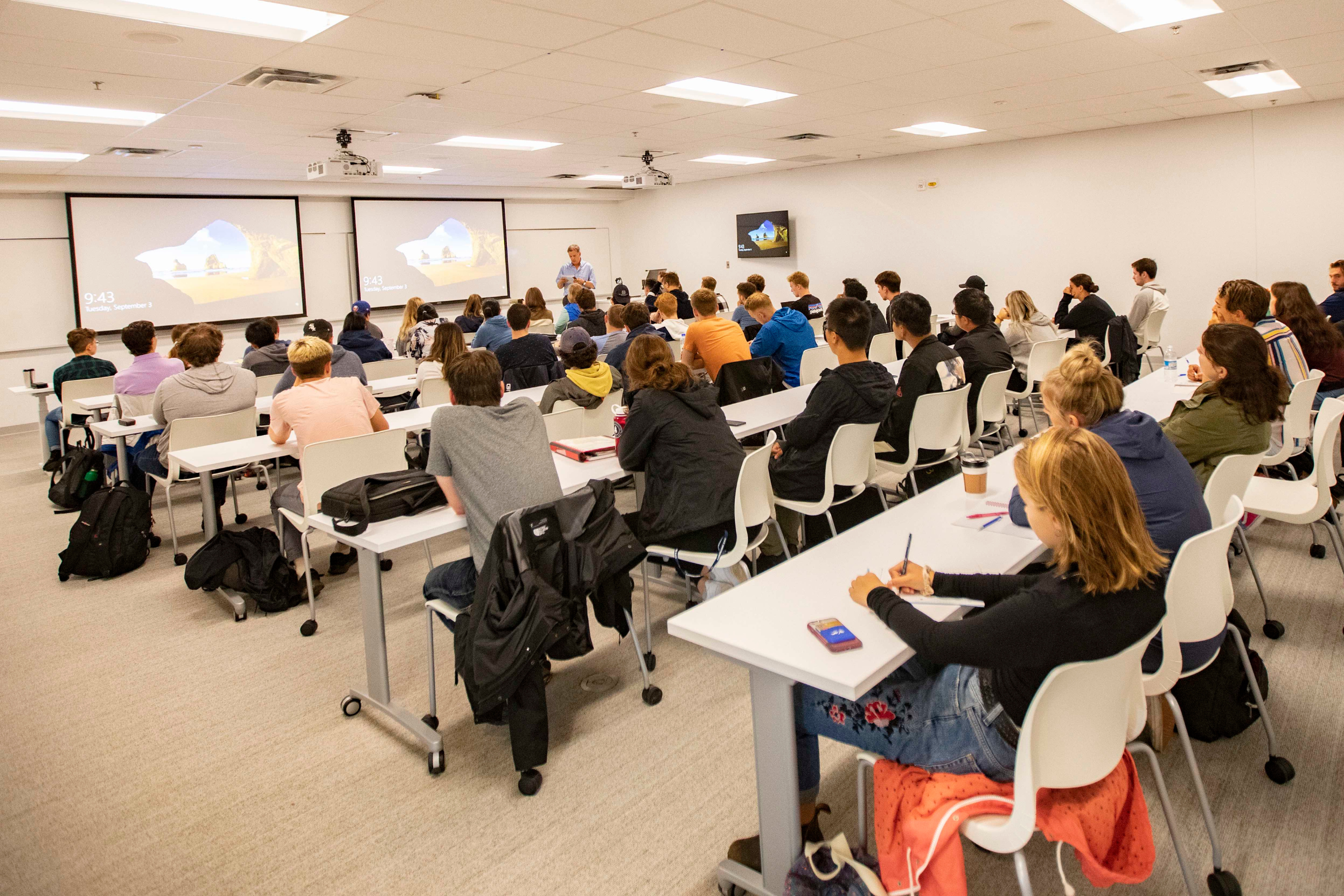 Students in a classroom in the Brian Mulroney Institute of Government