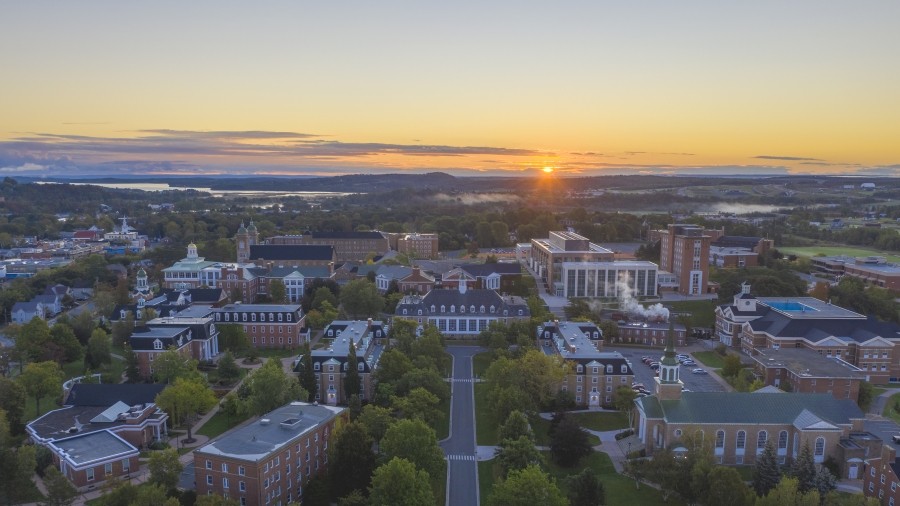 An aerial view of campus