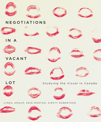 Cover of book by Erin Morton, Negotiations in a Vacant Lot, with text and images of kiss marks