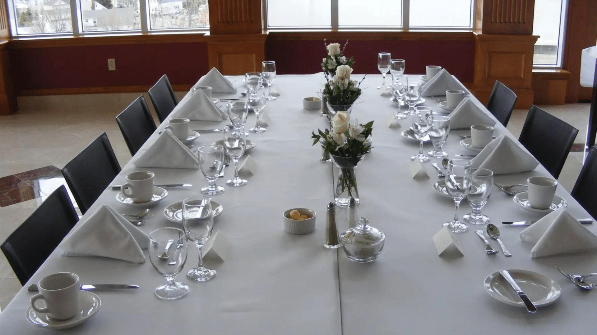 A table set up for formal dining