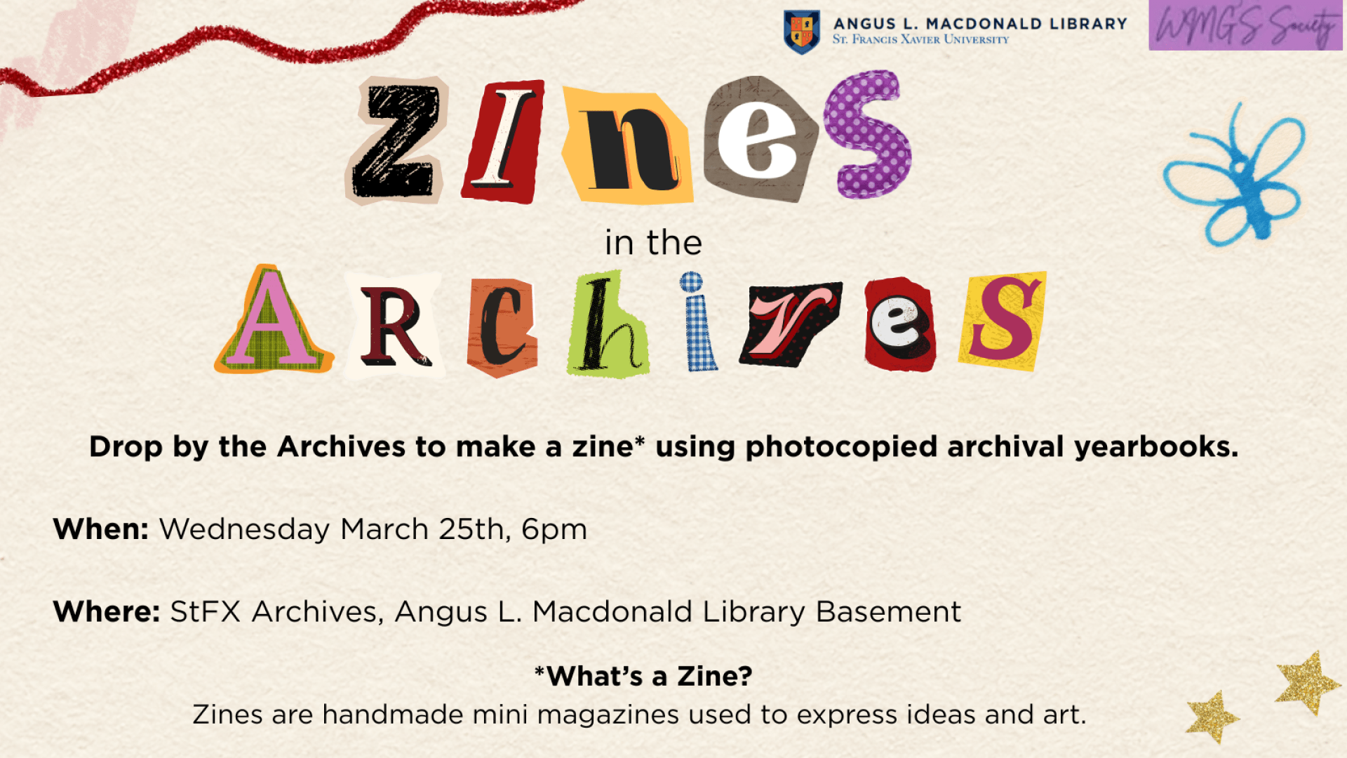 Poster of Zines in the Archives Event