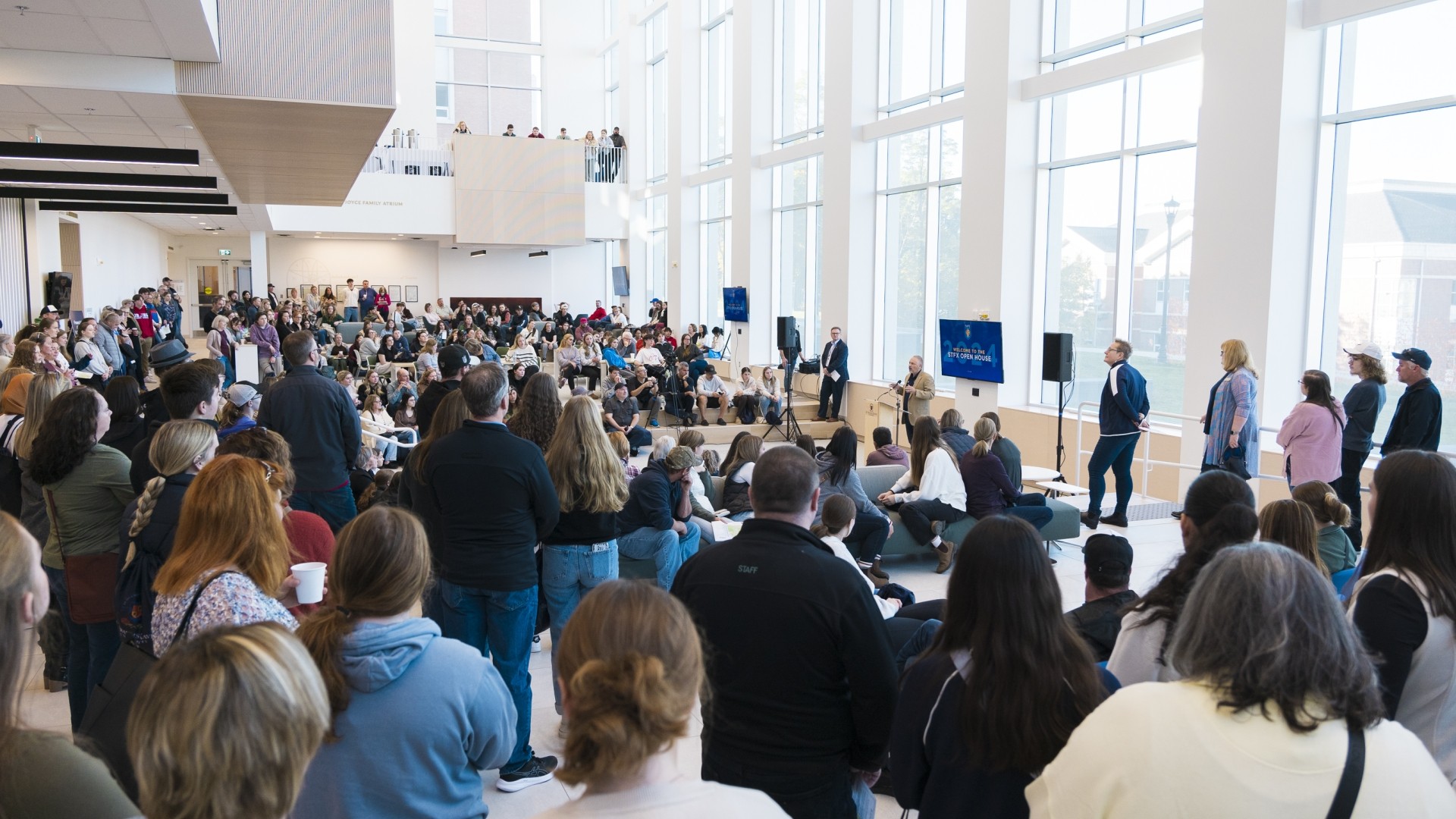 President and Vice-Chancellor, Dr. Andy Hakin, delivering the welcome speech at StFX Open House 2024