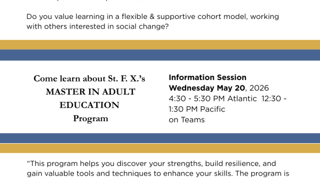 Image asks questions about learning intentions and introduces the information session on May 20. Includes a quote from a student