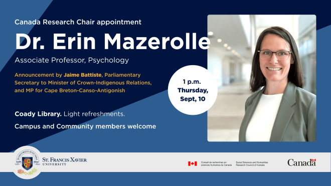 Canada Research Chair appointment announcement graphic with image of Dr. Erin Mazerolle