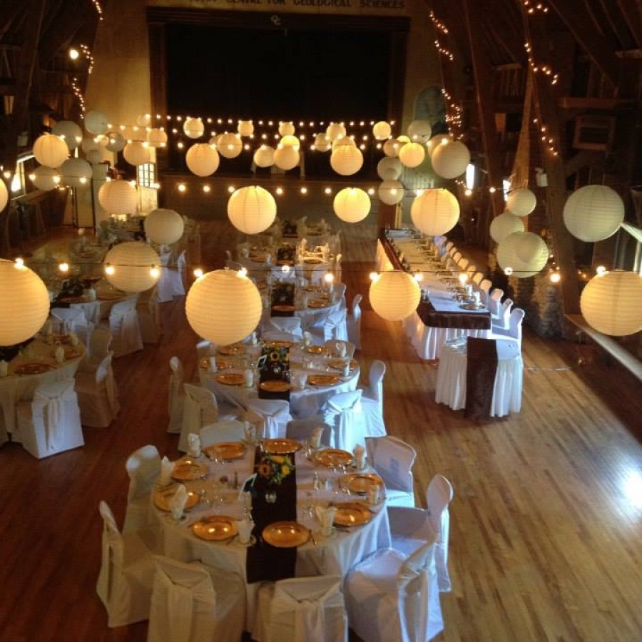 Small banquet hall set up for wedding