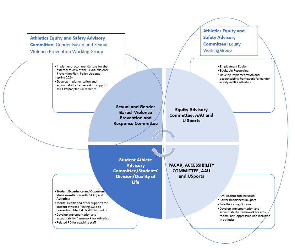 Infographic depicting the intersectional nature of work at StFX to support student athlete flourishing
