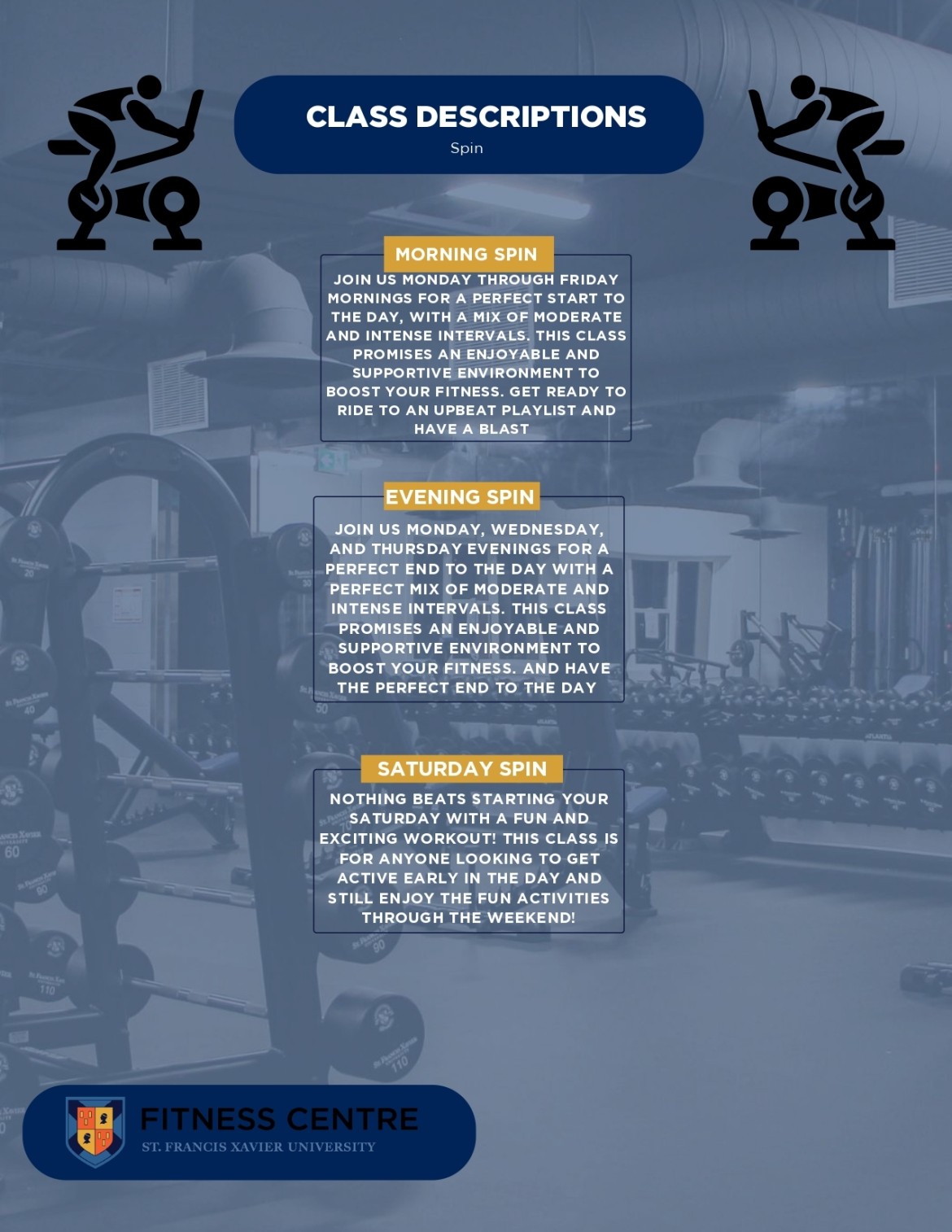 Class descriptions of group fitness spin classes