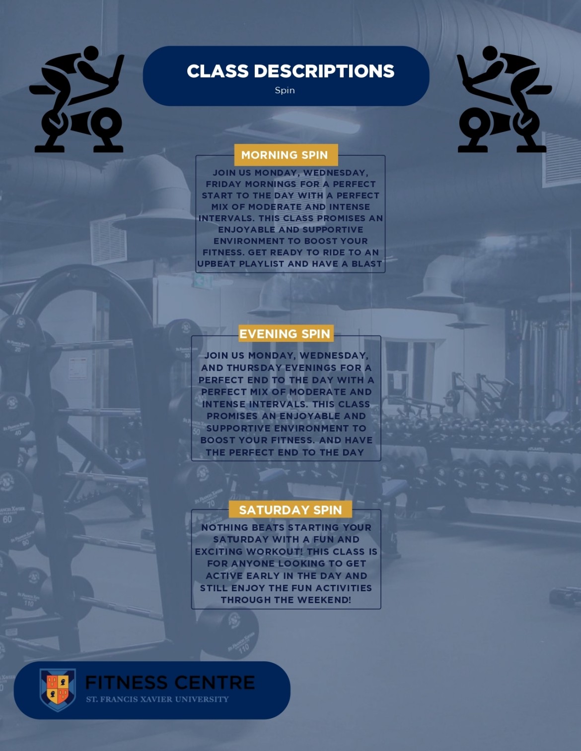 Class descriptions of group fitness spin classes