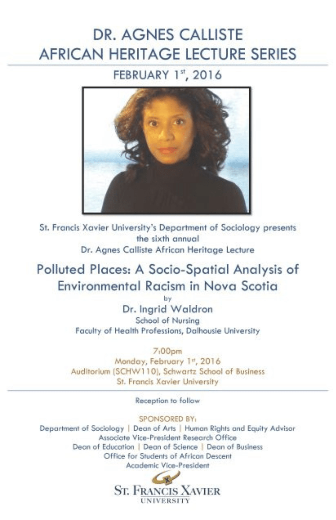 Dr. Agnes Calliste Lecture Series 2016 Poster - Ingrid Waldron