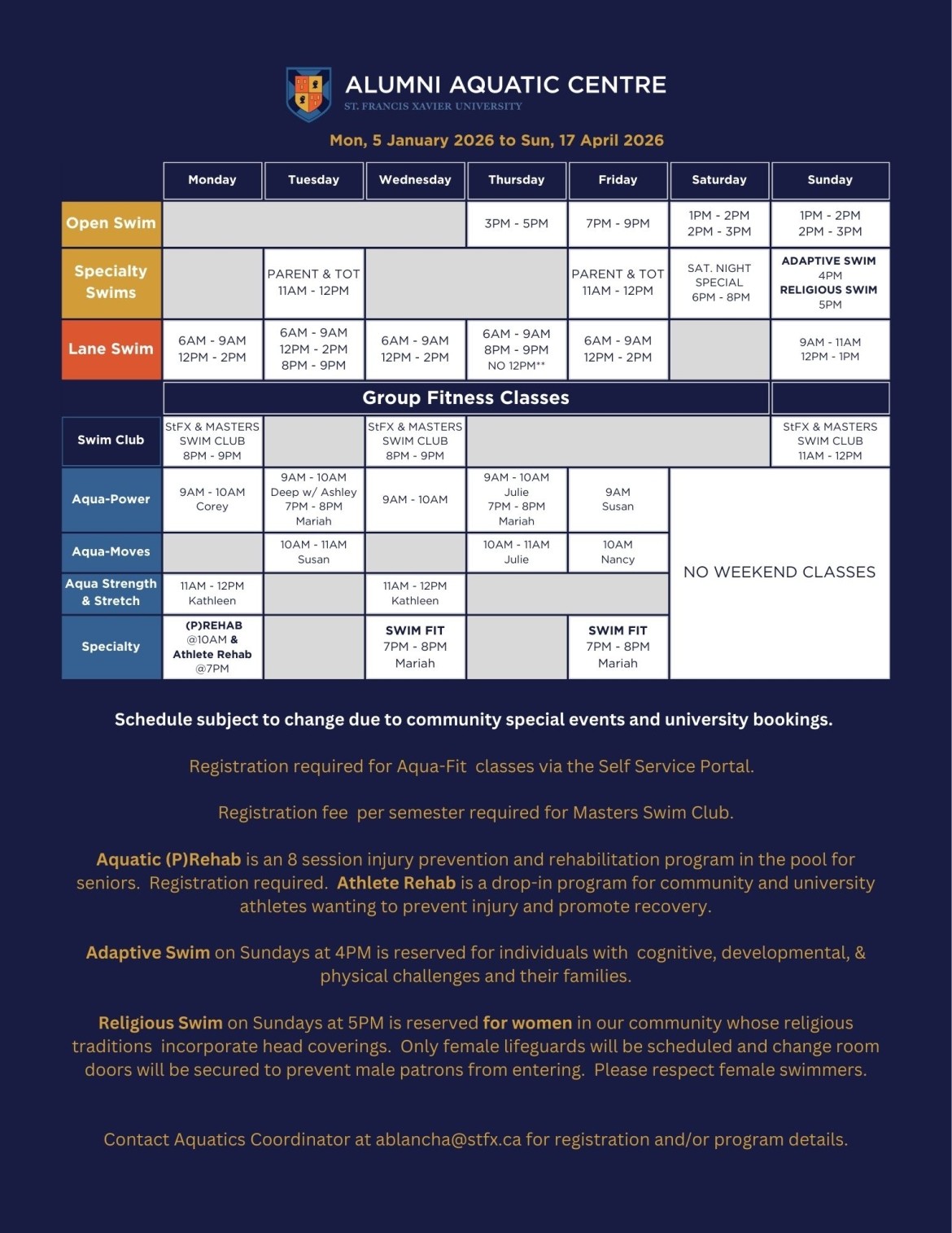 Winter Schedule 2026