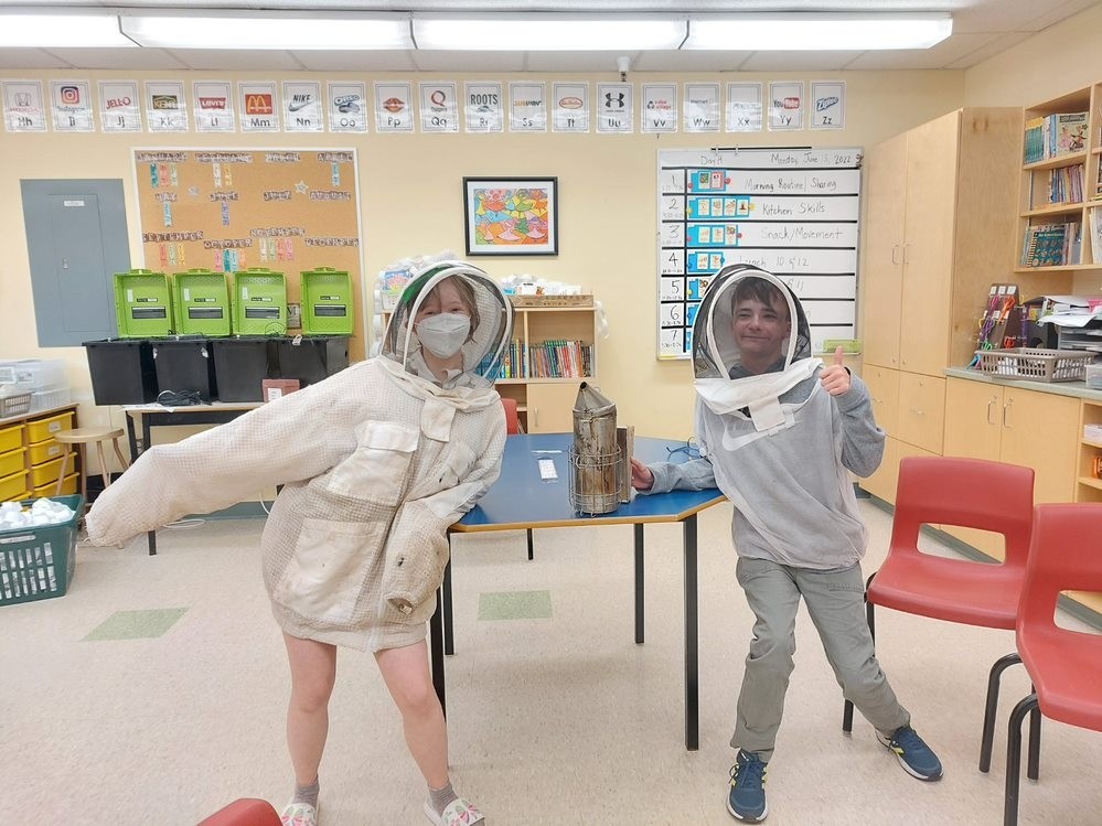 School Students Using Protective Gear for Beekeeping