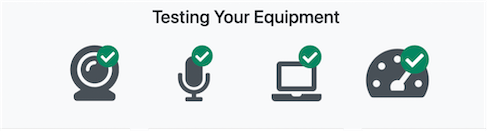 webcam, microphone, computer and internet speed icons marked as checked