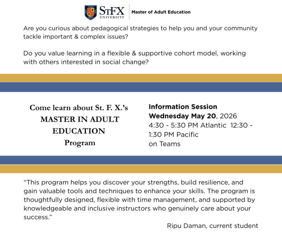 Image asks questions about learning intentions and introduces the information session on May 20. Includes a quote from a student