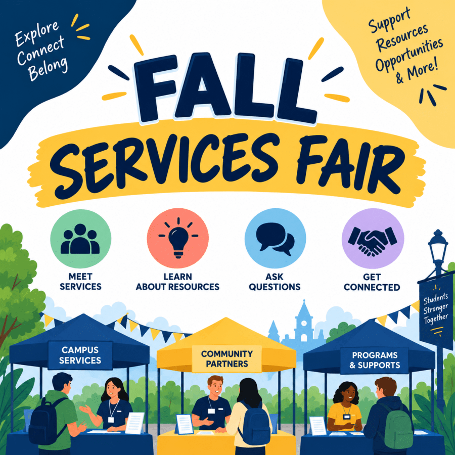 The image contains graphics announcing the Fall Services Fair 2026