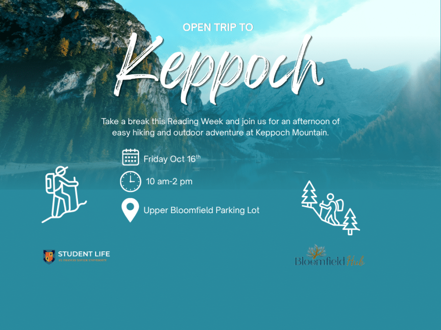 This image contains information about the Keppoch Mountain day trip on October 16th at 10 AM.