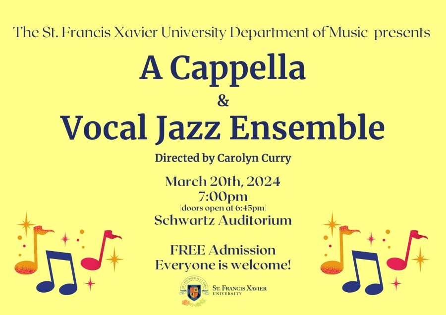 March 20 @ 7pm: A Cappella & Vocal Jazz Ensemble in the Schwartz Auditorium.