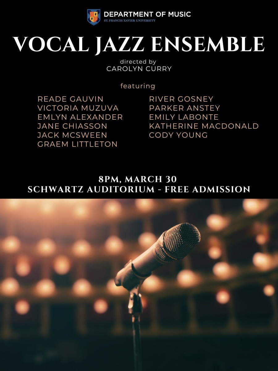 Live Jazz! Vocal Jazz Ensemble - March 30 @ 8pm (Schwartz Auditorium)