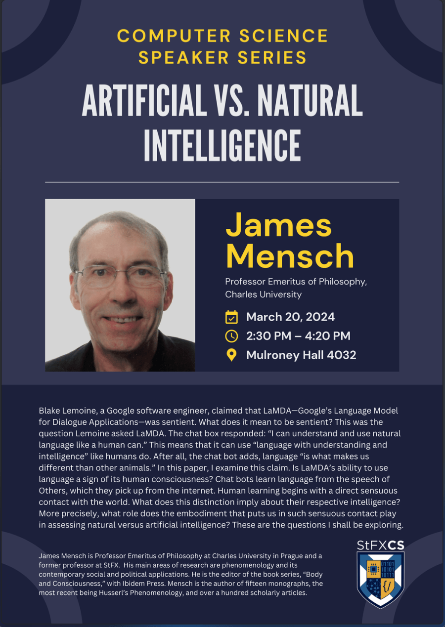 James Mensch, "Artificial vs. Natural Intelligence"