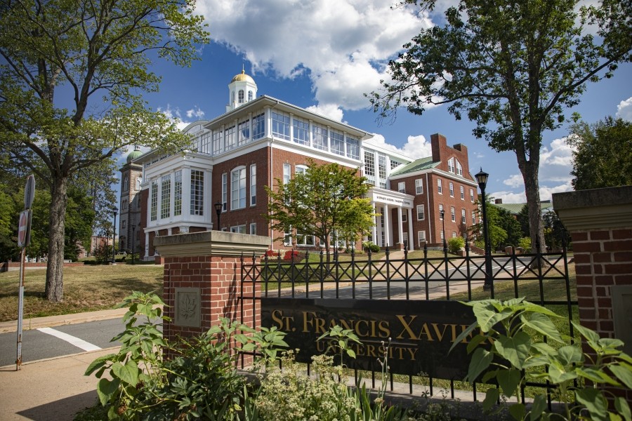 An exterior image of StFX's front entrance. 