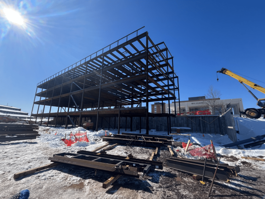 Construction on the new VPDH building in the winter.