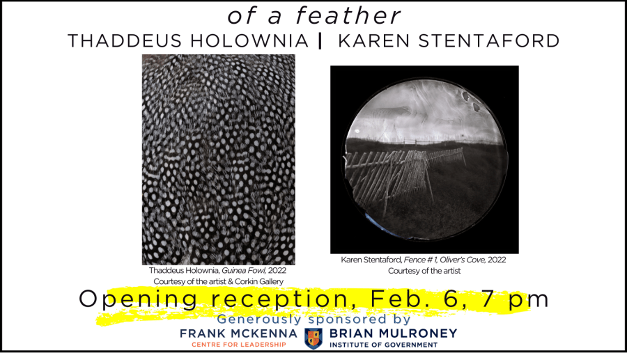 of a feather opening reception banner