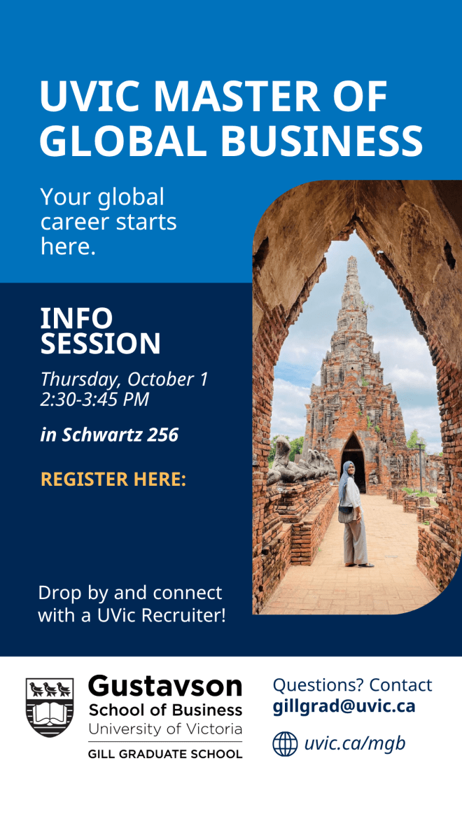 poster about the Uvist master of global business info session on October 1