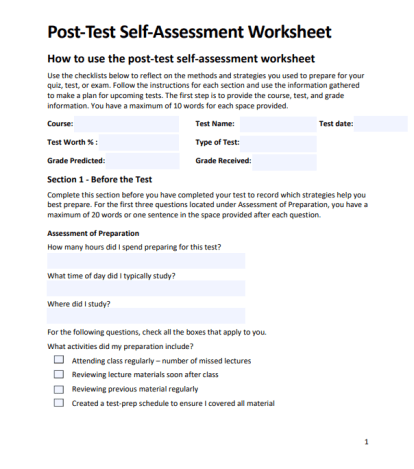 Post-Test Self-Assessment Worksheet thumbnail