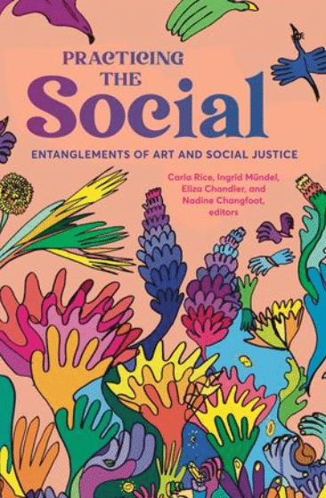 Cover of the book, "Practicing the Social", with various coloured doodles on a peach background