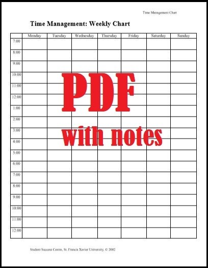 Time Management Weekly Chart PDF with notes Thumbnail