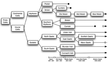 Diagram of Celtic languages of British Isles
