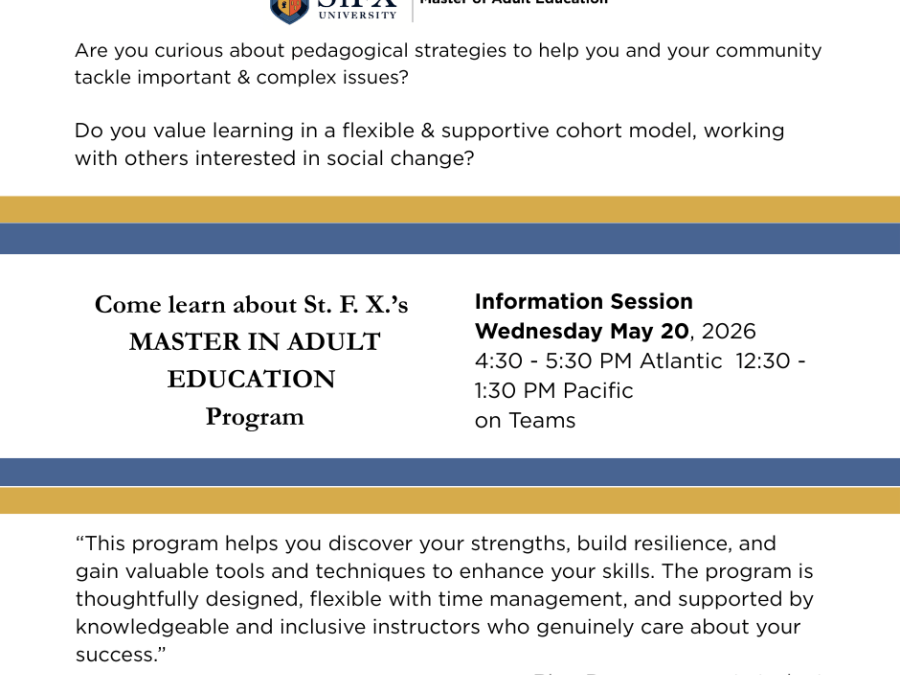 Image asks questions about learning intentions and introduces the information session on May 20. Includes a quote from a student