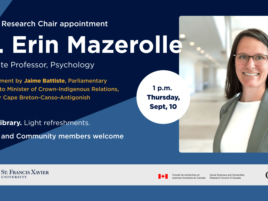 Canada Research Chair appointment announcement graphic with image of Dr. Erin Mazerolle