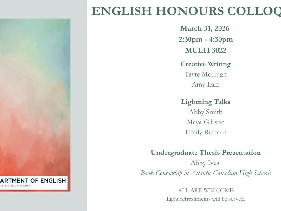 English Honours Colloquium - March 31, 2026 @ 2:30pm (MULH 3022) 