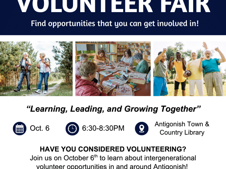 Image description: The poster displays an image of two older adults hiking, an image of a group of older adults doing a craft activity in a library, and an image of four older adults outside with a football.
